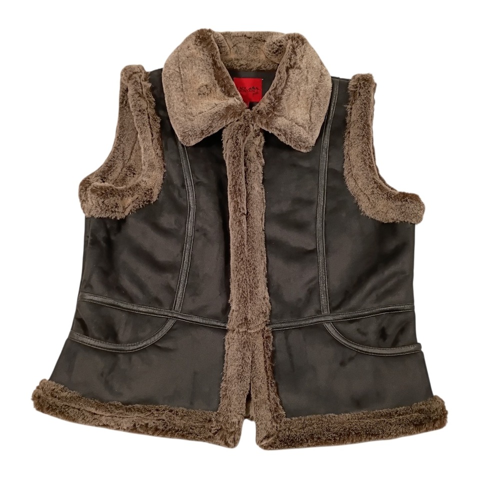Black Mountain Women's Vest Faux Fur Faux Black Buckskin Boho‎ Mountain Size XL